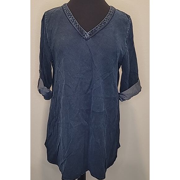 Soft Surroundings Chambray Pullover Tunic NWT Women’s M Roll-Tab Sleeves - Picture 1 of 9